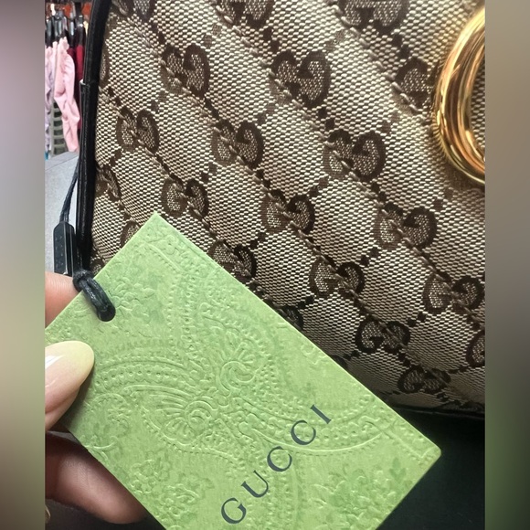 Gucci GG Monogram Canvas Marmont Chain Crossbody Bag Beige Black - Picture 2 of 15
